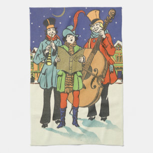 Vintage Christmas, Musicians Caroling with Music Kitchen Towel
