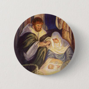 Vintage Christmas Nativity, 3 Shepherds and Jesus 2 Inch Round Button