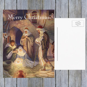 Vintage Christmas Nativity, 3 Shepherds and Jesus Holiday Postcard