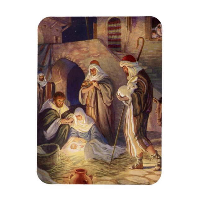 Vintage Christmas Nativity, 3 Shepherds and Jesus Magnet (Vertical)