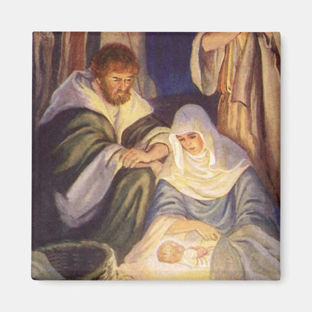 Vintage Christmas Nativity, 3 Shepherds and Jesus Magnet (Front)