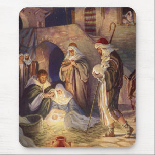 Vintage Christmas Nativity, 3 Shepherds and Jesus Mouse Pad