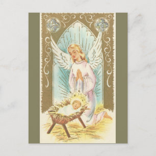 Vintage Christmas Nativity Angel Holiday Postcard