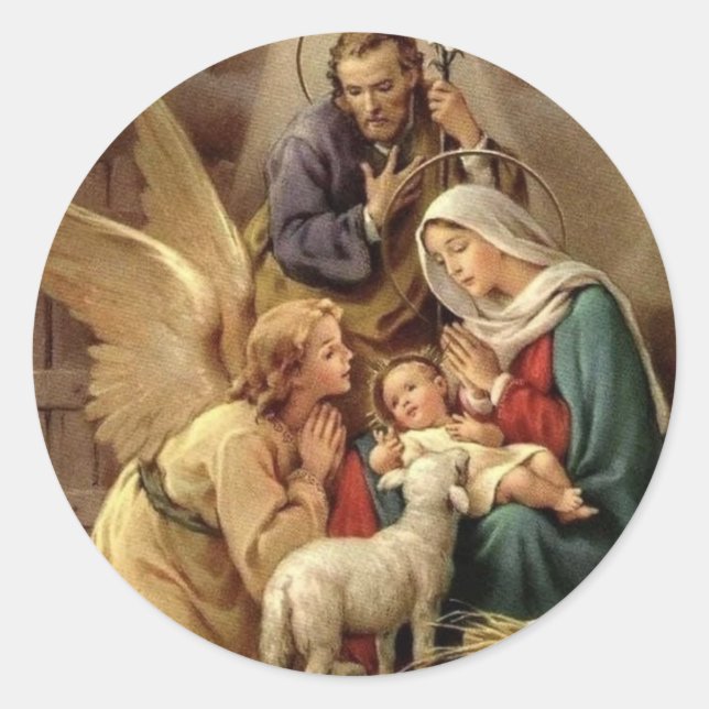 Vintage Christmas Nativity Baby Jesus Classic Round Sticker (Front)