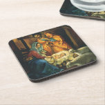 Vintage Christmas Nativity, Baby Jesus in Manger Coaster<br><div class="desc">Vintage illustration religious Christmas holiday design featuring a classic nativity. A Christian religion family scene with Mary,  Joseph and the infant Jesus Christ in the manger with lamb and sheep. Bethlehem.</div>