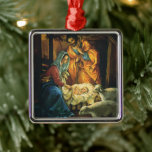 Vintage Christmas Nativity, Baby Jesus in Manger Metal Ornament<br><div class="desc">Vintage illustration religious Christmas holiday design featuring a classic nativity. A Christian religion family scene with Mary, Joseph and the infant Jesus Christ in the manger with lamb and sheep. Bethlehem.</div>