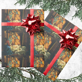 Vintage Christmas Nativity, Baby Jesus in Manger Wrapping Paper