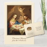 Vintage Christmas Nativity Jesus Mary Joseph Holiday Card<br><div class="desc">Featuring a beautiful Christmas nativity scene with Jesus,  Mary,  & St. Joseph and adoring heavenly angels.  Inside is a Christmas Scripture verse and the same image as on the front in an oval frame.   All text and fonts can be modified.</div>