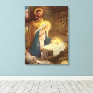 Vintage Christmas Nativity, Mary Joseph Baby Jesus Canvas Print