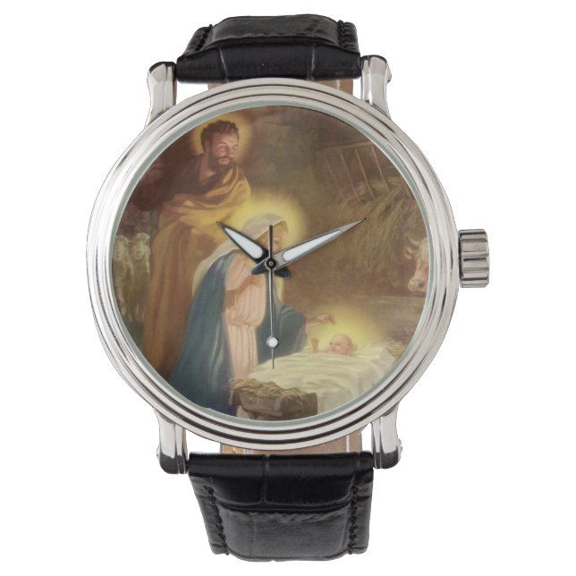 Vintage Christmas Nativity, Mary Joseph Baby Jesus Watch (Front)