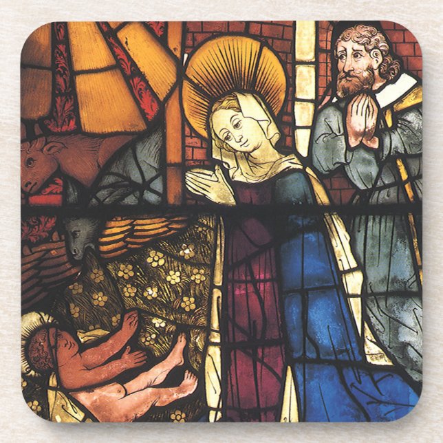 Vintage Christmas Nativity Scene in Stained Glass Coaster (Front)