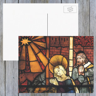 Vintage Christmas Nativity Scene in Stained Glass Holiday Postcard