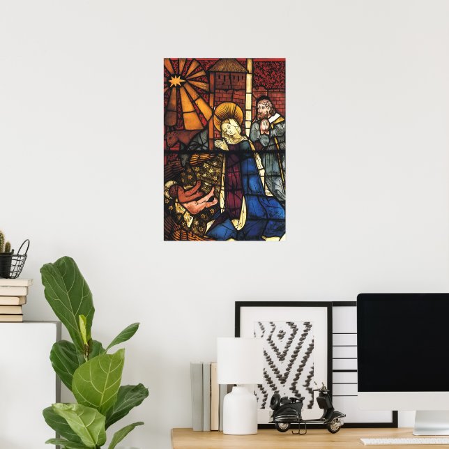 Vintage Christmas Nativity Scene in Stained Glass Poster (Home Office)