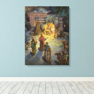 Vintage Christmas Nativity with Visiting Magi Canvas Print