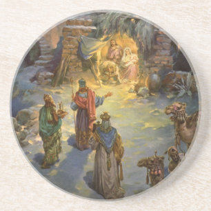 Vintage Christmas Nativity with Visiting Magi Coaster