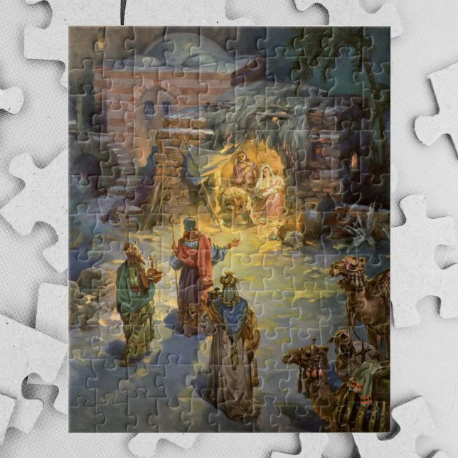 Vintage Christmas Nativity with Visiting Magi Jigsaw Puzzle (Creator Uploaded)