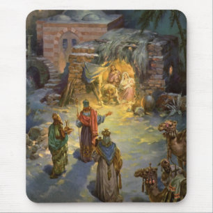 Vintage Christmas Nativity with Visiting Magi Mouse Pad