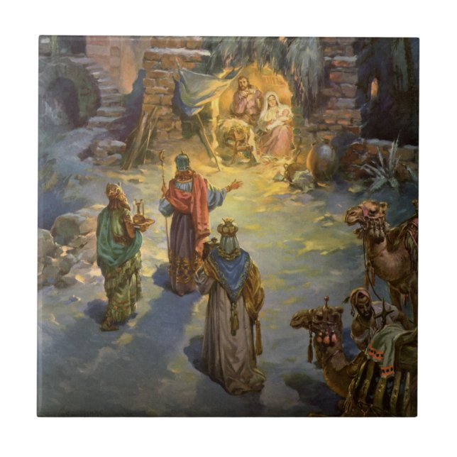 Vintage Christmas Nativity with Visiting Magi Tile (Front)