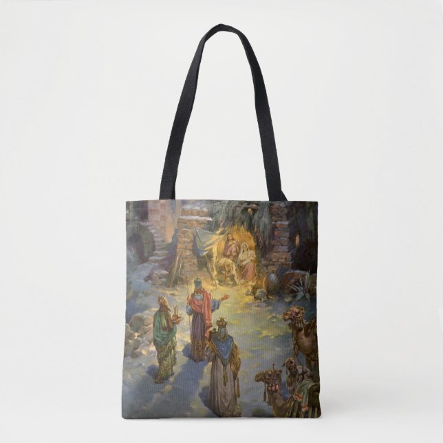 Vintage Christmas Nativity with Visiting Magi Tote Bag (Front)