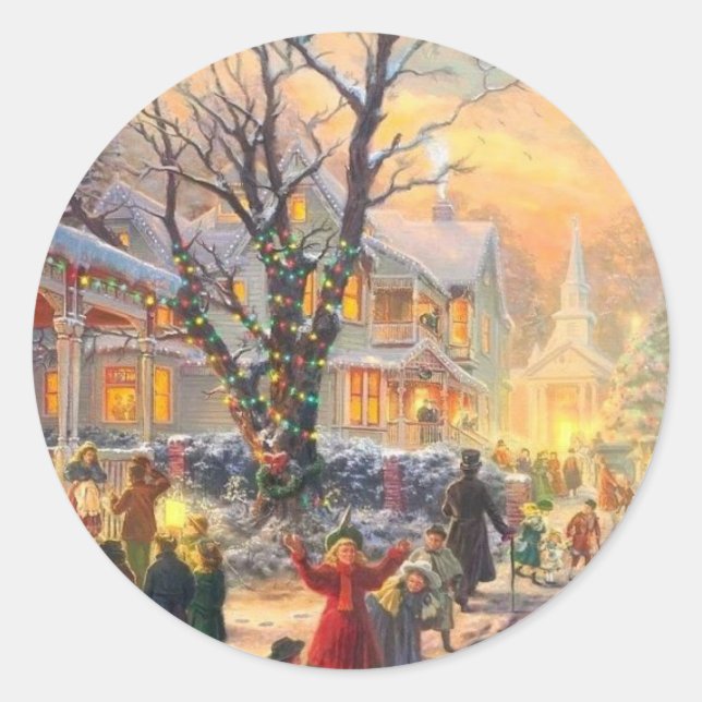 Vintage Christmas Neighbourhood Classic Round Sticker (Front)