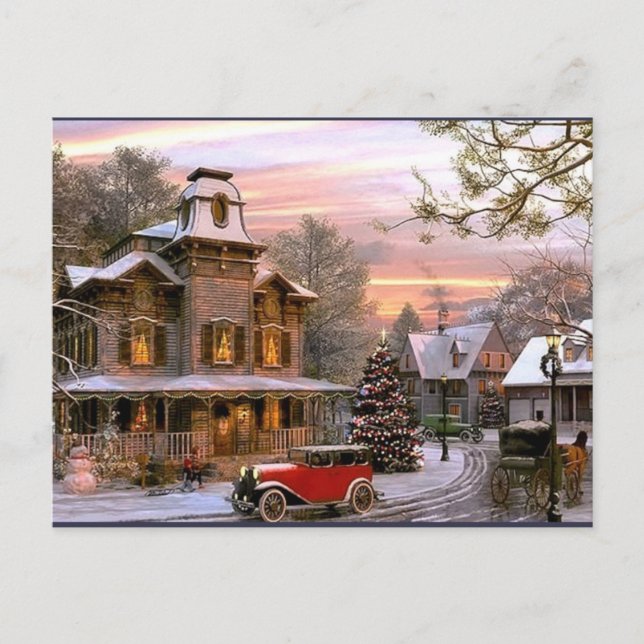 Vintage Christmas Neighbourhood Holiday Postcard (Front)