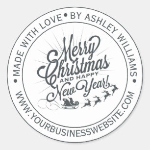 Vintage Christmas New Year Made with Love Business Classic Round Sticker