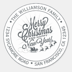 Vintage Christmas New Year Return Address Classic Round Sticker