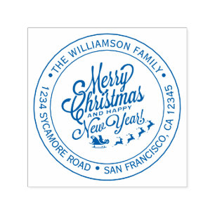 Vintage Christmas New Year Round Return Address Self-inking Stamp