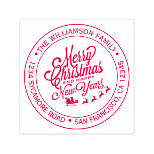 Vintage Christmas New Year Round Return Address Self-inking Stamp