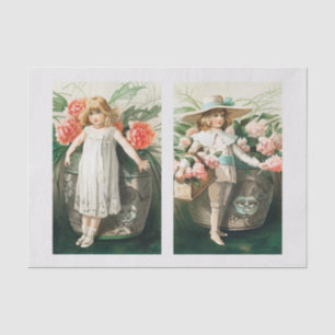 Vintage Christmas New Year young girls with flower Tissue Paper