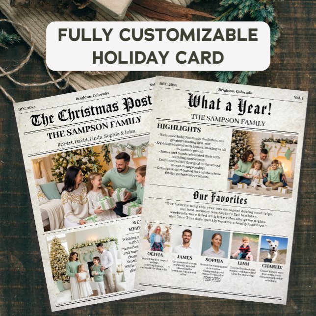 Vintage Christmas Newspaper Photo Newsletter Holiday Card (Creator Uploaded)