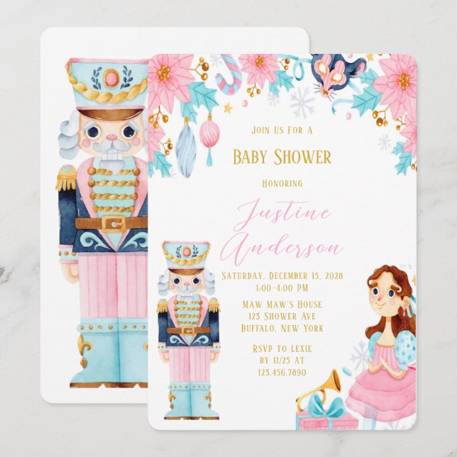 Vintage Christmas Nutcracker Baby Shower Invitation (Front/Back)