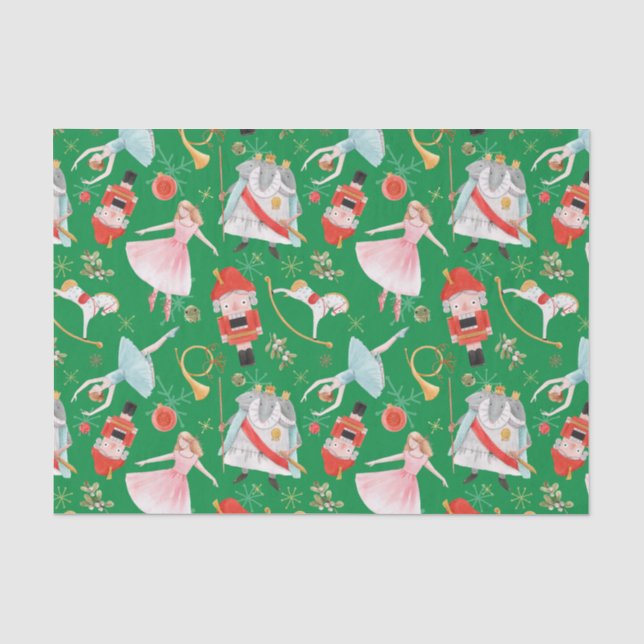 Vintage Christmas Nutcracker Fairy Tale Green  Tissue Paper (Front)