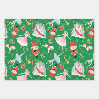 Vintage Christmas Nutcracker Fairy Tale Green Wrapping Paper Sheet