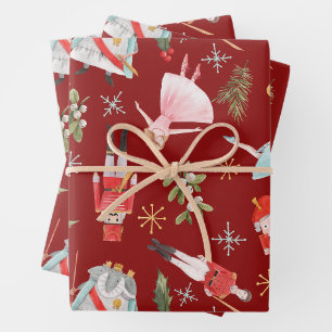 Vintage Christmas Nutcracker Fairy Tale Red Wrapping Paper Sheet