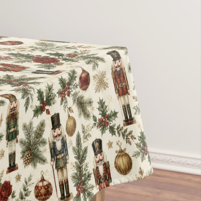 Vintage Christmas Nutcracker Soldier Floral Tablecloth (In Situ)