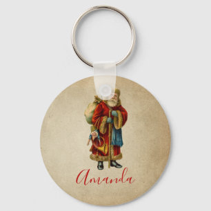 Vintage Christmas Old World Santa Claus Keychain