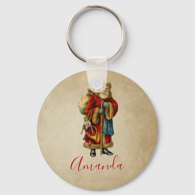 Vintage Christmas Old World Santa Claus Keychain (Front)