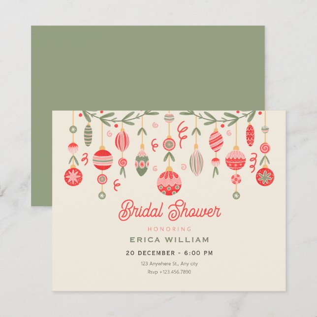Vintage christmas ornament bridal shower invitation (Front/Back)