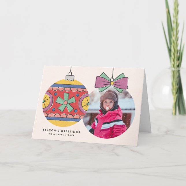 Vintage Christmas Ornament Greeting Card - Yellow (Front)