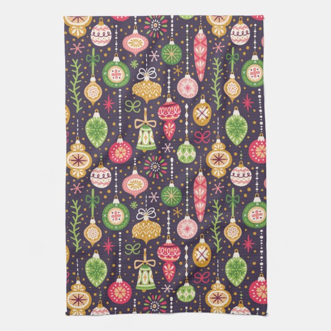 Vintage Christmas Ornament Pattern Kitchen Towel (Vertical)