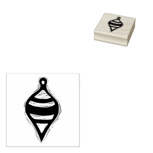 Vintage Christmas Ornament Rustic Linocut Style Rubber Stamp