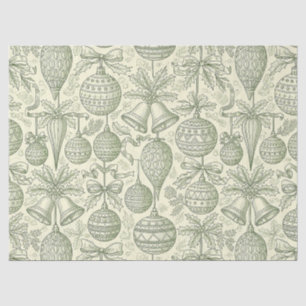 Vintage Christmas Ornament Toile Sage Green Cream Tissue Paper