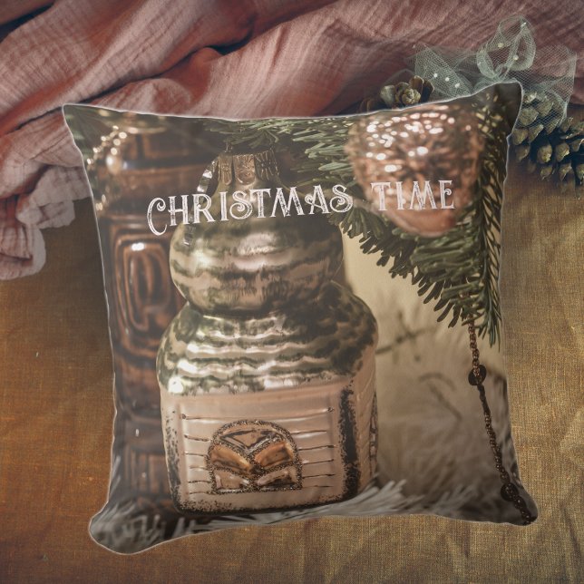 Vintage Christmas ornaments and a Christmas tree Throw Pillow (Creator Uploaded)