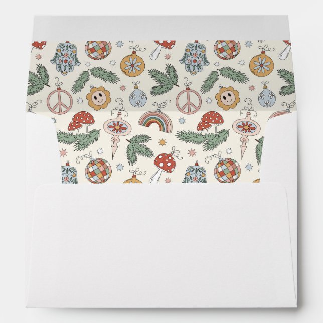 Vintage Christmas Ornaments and Peace Signs Envelope (Back (Bottom))