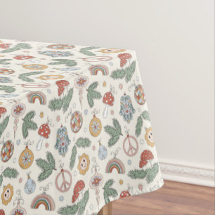 Vintage Christmas Ornaments and Peace Signs Tablecloth