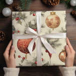 Vintage Christmas Ornaments Christmas  Wrapping Paper<br><div class="desc">Transport yourself to a bygone era of festive nostalgia with our "Vintage Christmas Teddy Bears Red Wrapping Paper." This heartwarming design captures the timeless charm of classic holiday celebrations, featuring adorable teddy bears adorned in vintage Christmas attire. The rich red background sets the perfect stage for these endearing teddy bears,...</div>