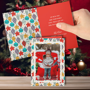 Vintage Christmas Ornaments Folded Photo Holiday Card