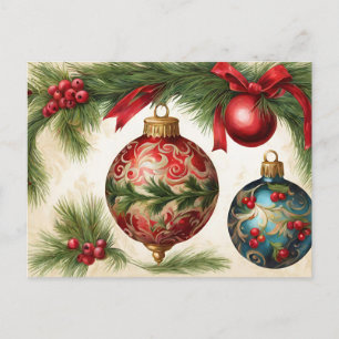 Vintage Christmas Ornaments  Holiday Postcard
