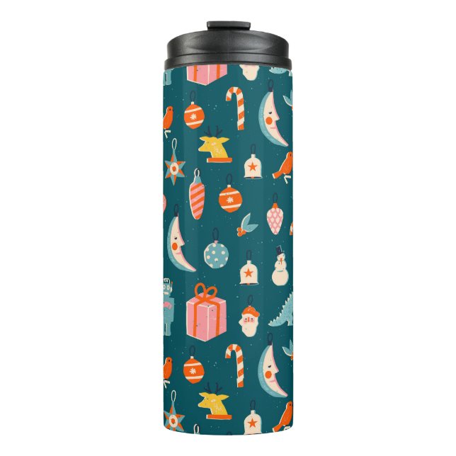 Vintage Christmas Ornaments Pattern Thermal Tumbler (Front)